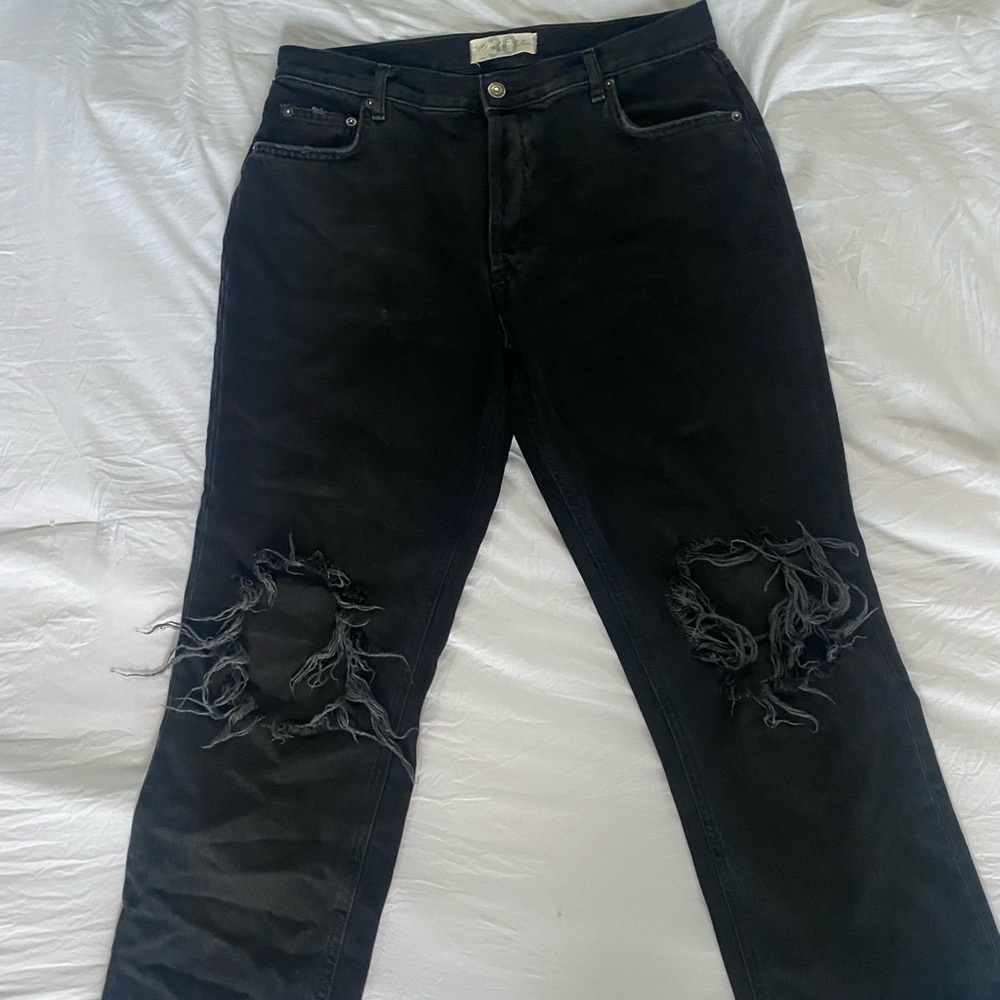 FREE PEOPLE WE THE FREE Maggie Mid-Rise Straight Leg Jeans Washed Black